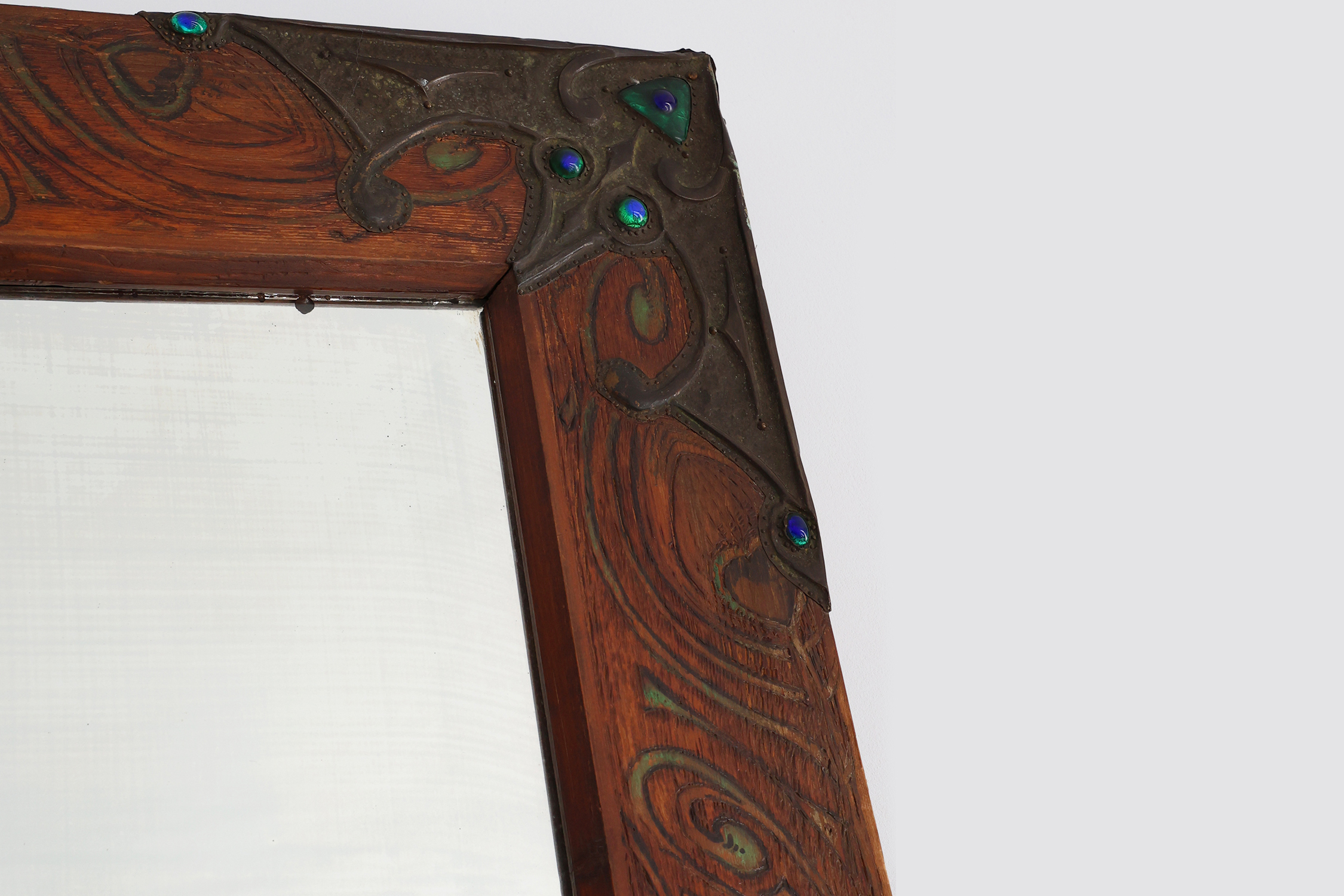 Art Nouveau mirror with hand painted peacock decoration, France ca. 1915thumbnail